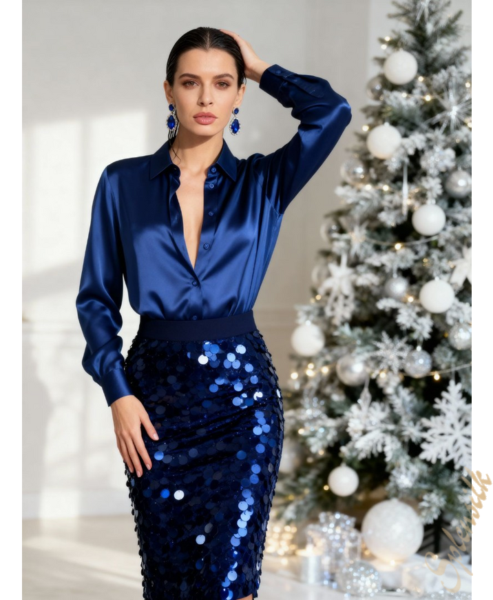 Фотография «Рубашка прямого кроя из натурального шелка» который можно заказать на сайте Splensilk.ru Рубашка прямого кроя из натурального шелка