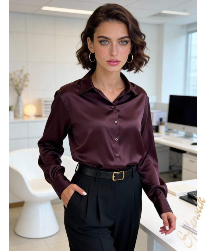 Рубашка из натурального шелка прямого кроя