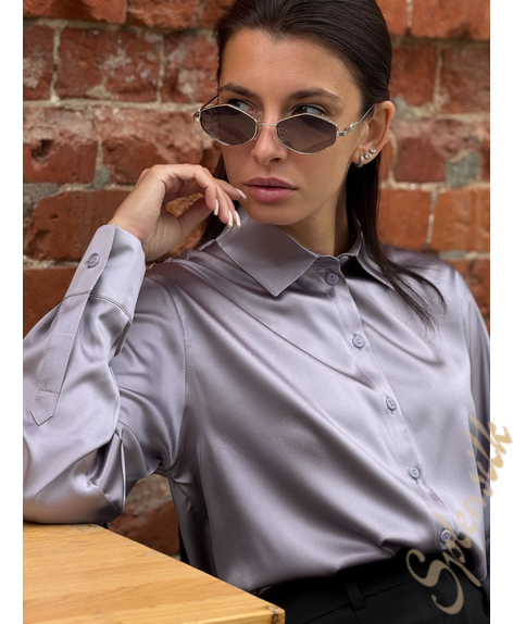 Блузка из натурального шелка серо-фиолетовая