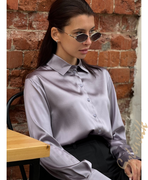 Блузка из натурального шелка серо-фиолетовая