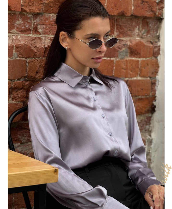 Блузка из натурального шелка серо-фиолетовая