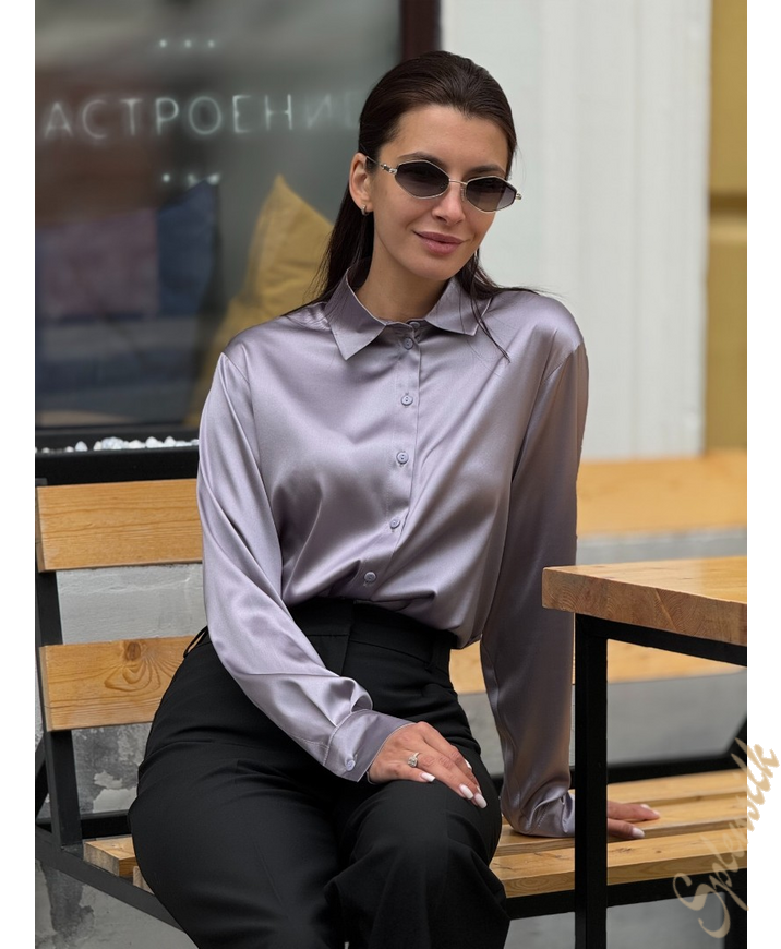 Рубашка из натурального шелка серо-фиолетовая