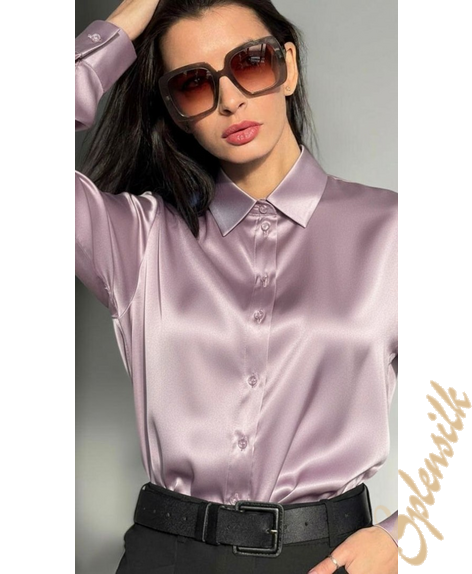 Рубашка из натурального шелка розово-сиреневая
