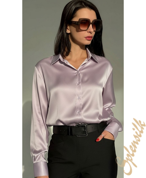 Рубашка из натурального шелка розово-сиреневая