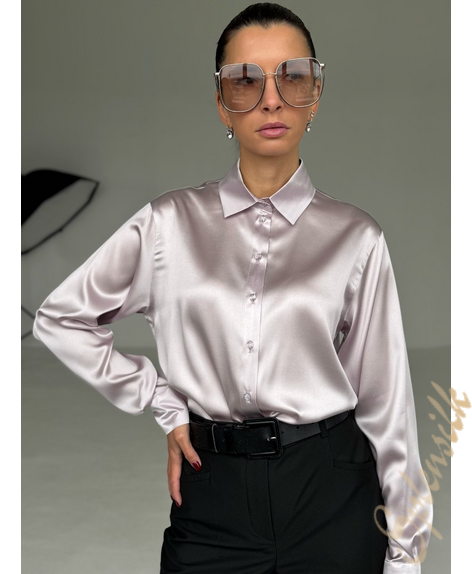 Рубашка из натурального шелка розово-сиреневая